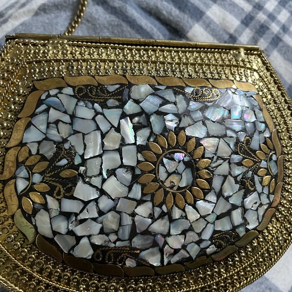 Metal Embellished Bag with mother of pearl. - Picture 4 of 5